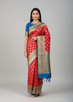 Pink Banarasi Silk Saree With Blouse Piece