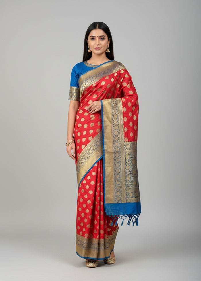 Pink Banarasi Silk Saree With Blouse Piece