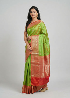 Green Handloom Katan Pure Silk Saree With Blouse Piece