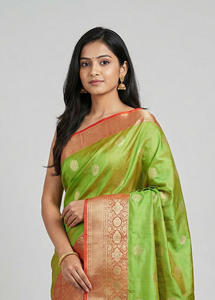 Green Handloom Katan Pure Silk Saree With Blouse Piece