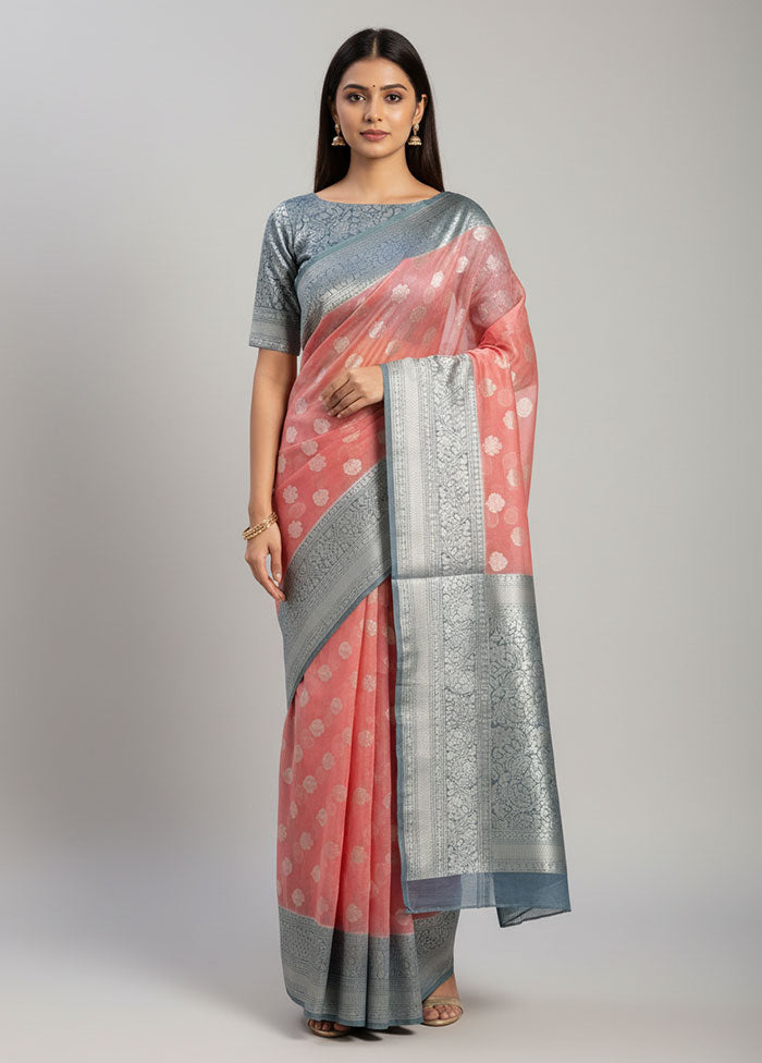 Red Organza Saree With Blouse Piece