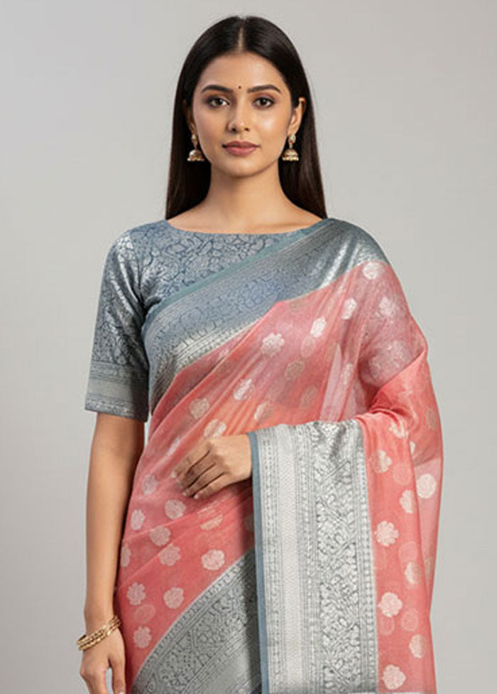 Red Organza Saree With Blouse Piece