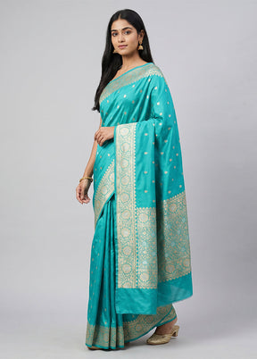 Blue Handloom Katan Pure Silk Saree With Blouse Piece