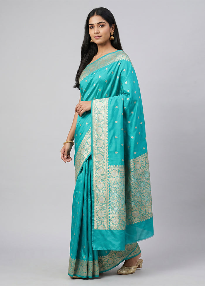 Blue Handloom Katan Pure Silk Saree With Blouse Piece