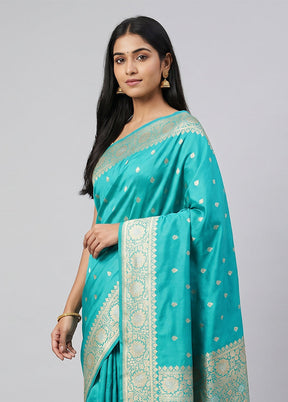 Blue Handloom Katan Pure Silk Saree With Blouse Piece