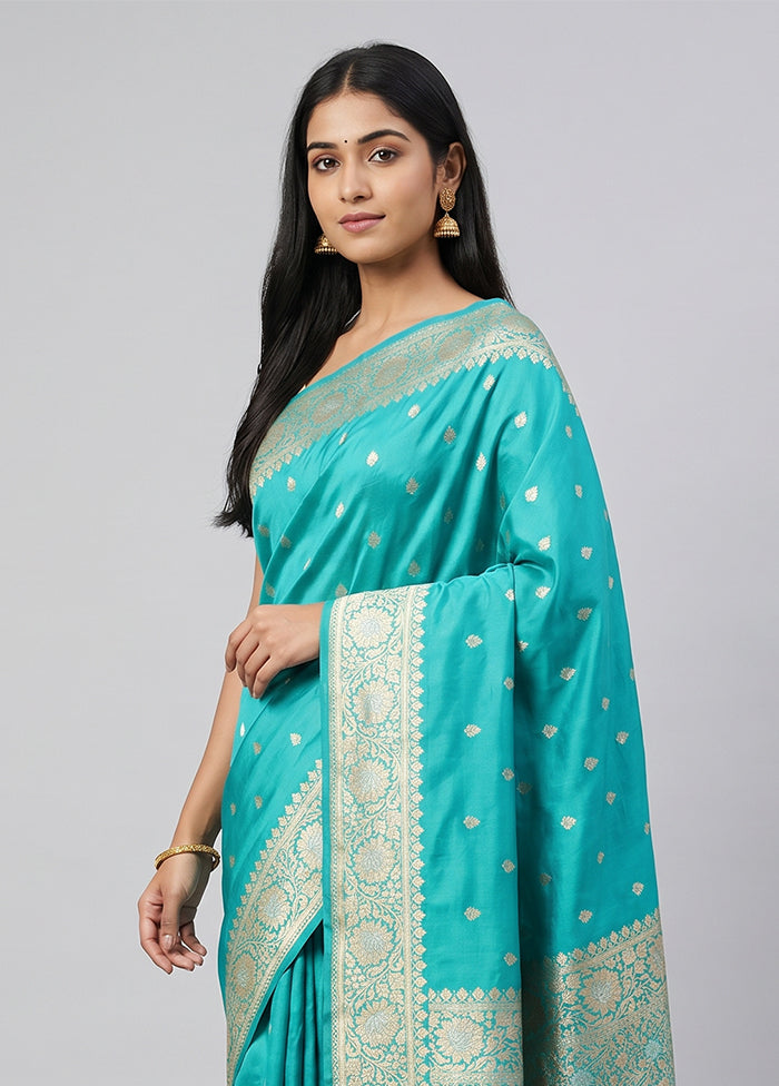 Blue Handloom Katan Pure Silk Saree With Blouse Piece