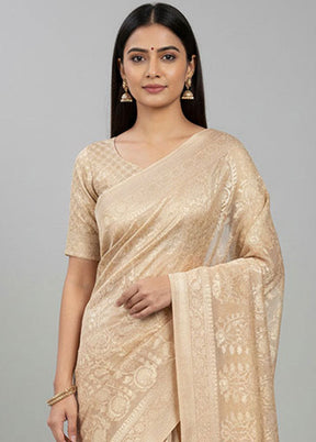 Cream Handloom Kora Pure Silk Saree With Blouse Piece