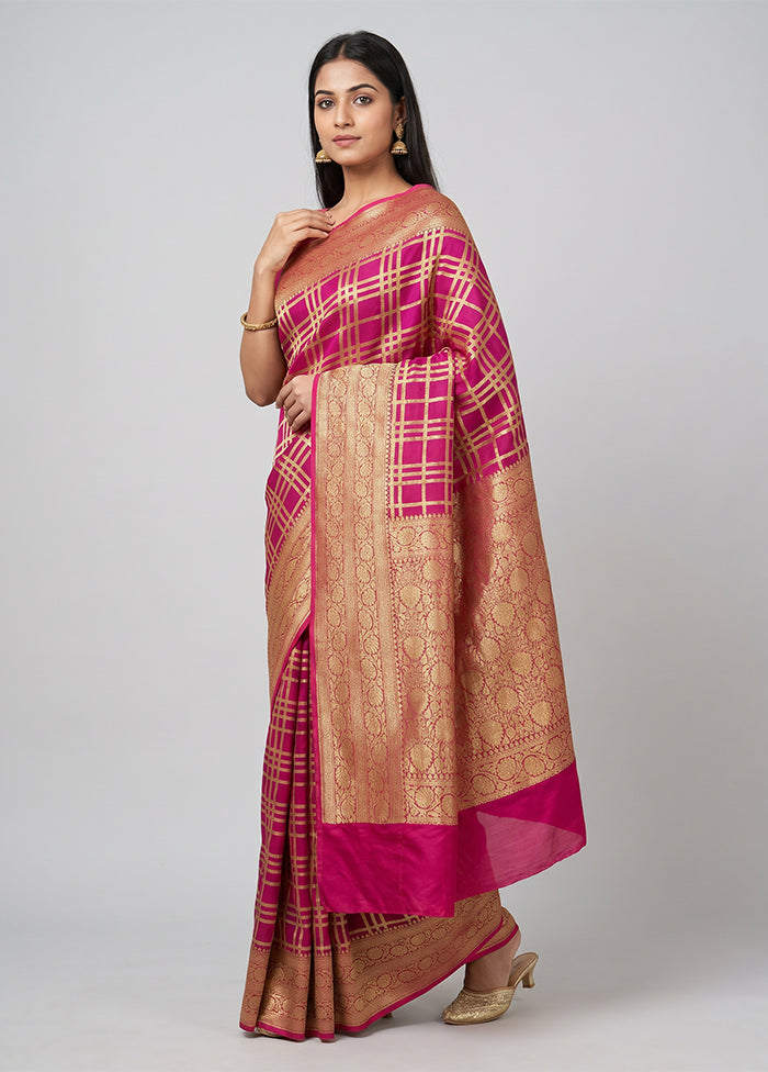 Purple Handloom Pure Georgette Saree With Blouse Piece
