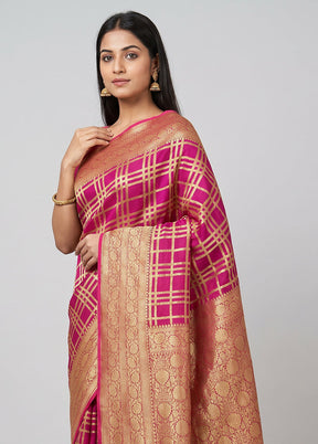 Purple Handloom Pure Georgette Saree With Blouse Piece