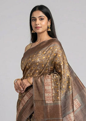 Green Tussar Silk Saree With Blouse Piece