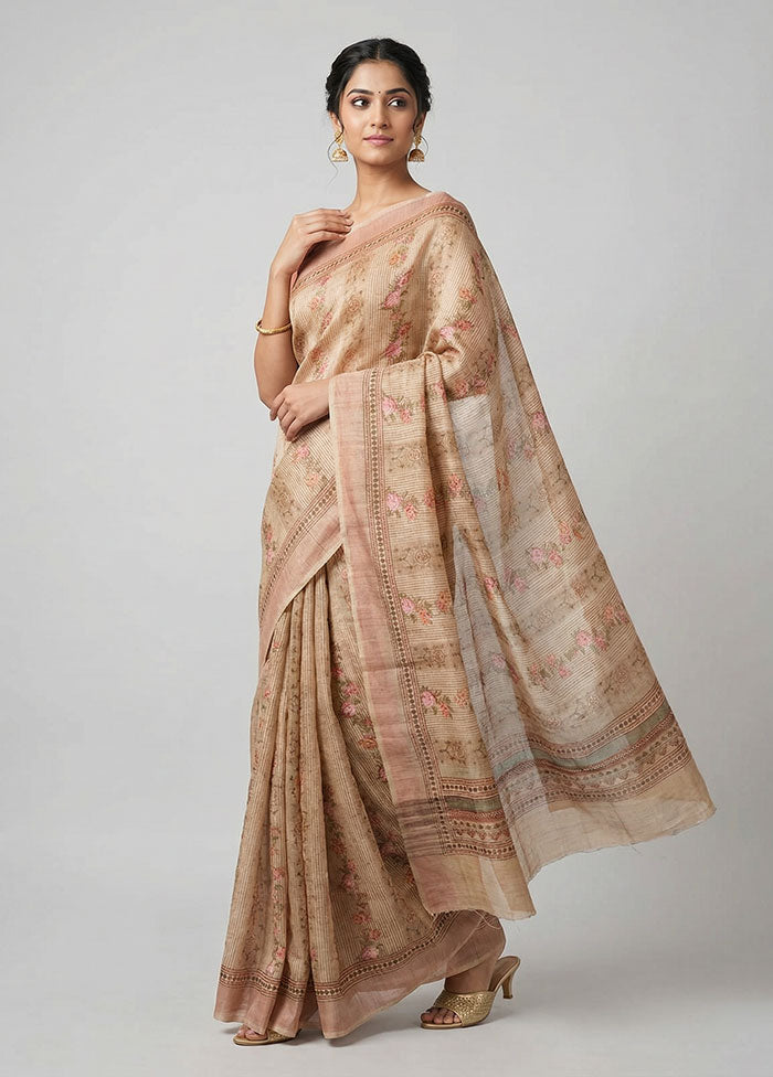 Cream Organza Saree With Blouse Piece