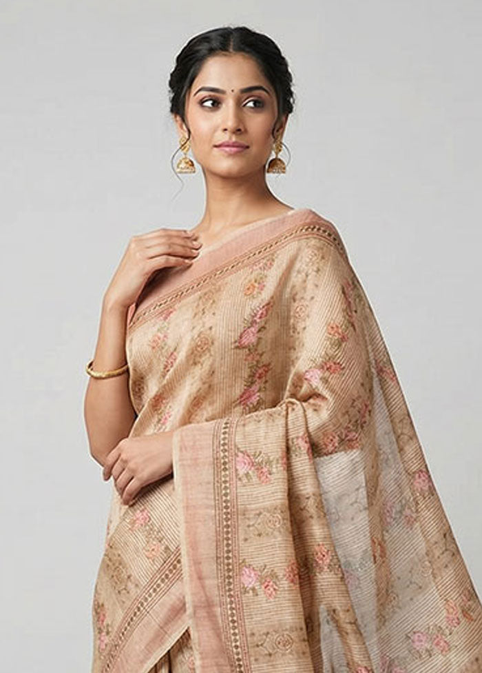 Cream Organza Saree With Blouse Piece