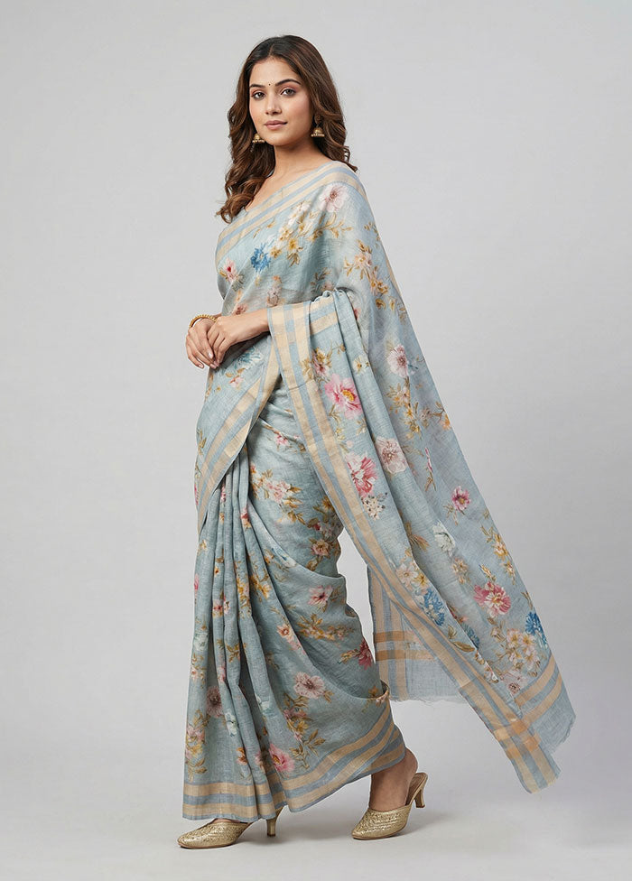 Grey Organza Saree With Blouse Piece