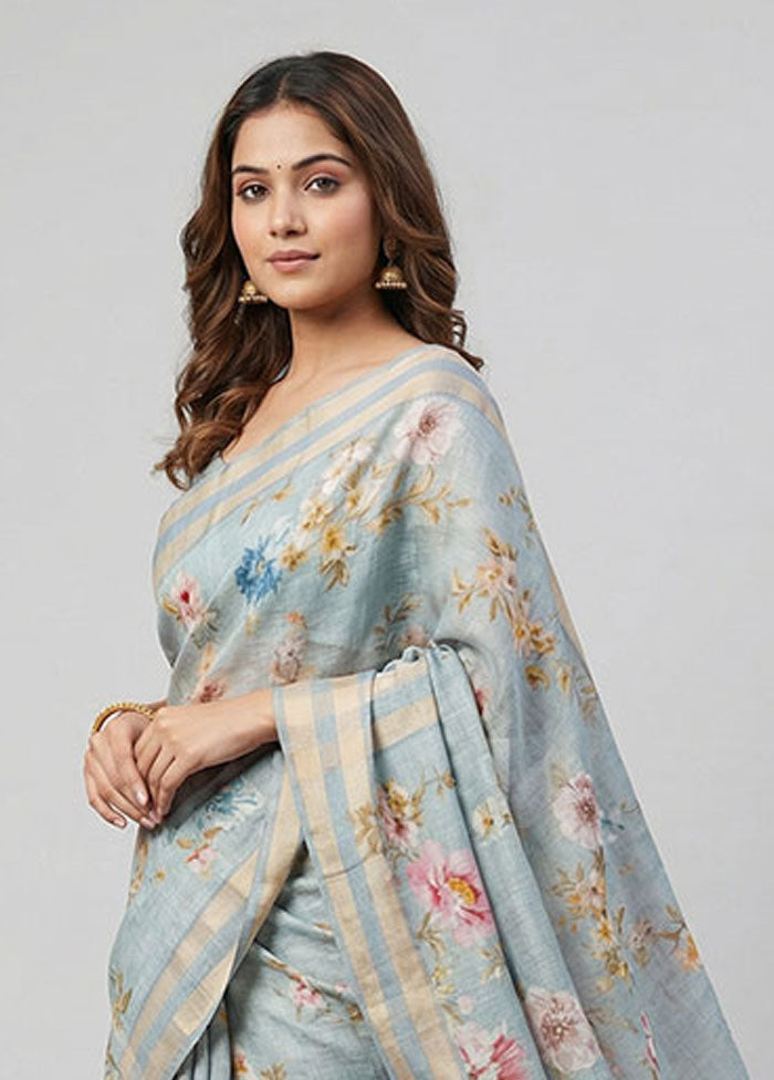 Grey Organza Saree With Blouse Piece
