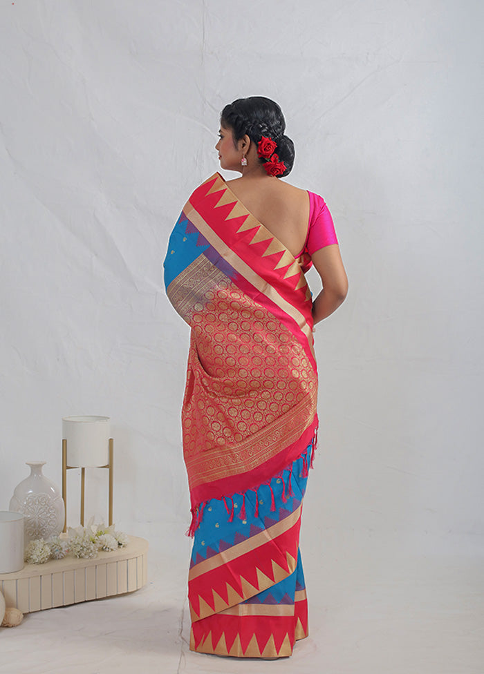 Blue Kanjivaram Silk Saree With Blouse Piece