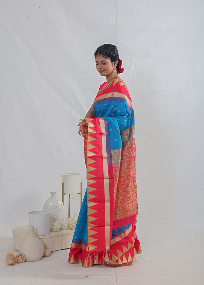 Blue Kanjivaram Silk Saree With Blouse Piece