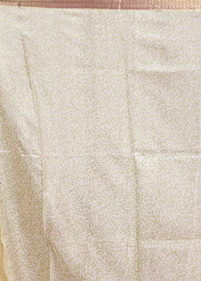 Cream Printed Pure Silk Saree Without Blouse Piece