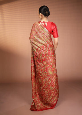 Green Printed Pure Silk Saree Without Blouse Piece