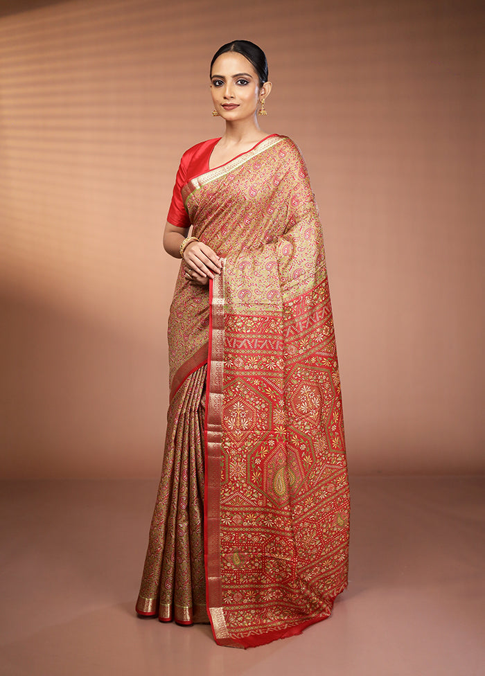 Green Printed Pure Silk Saree Without Blouse Piece
