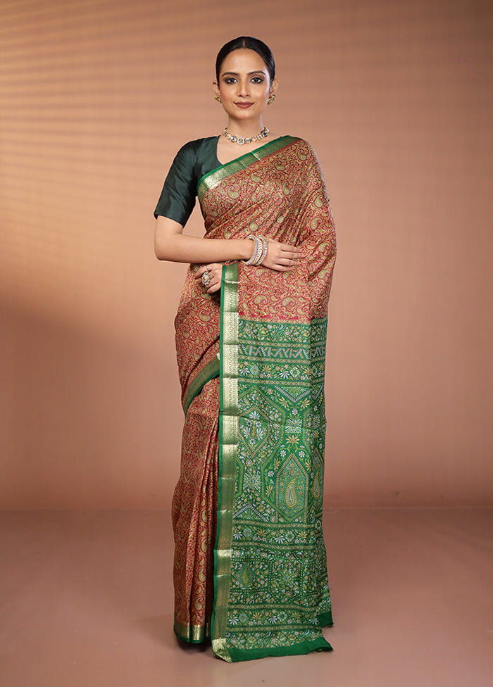 Maroon Printed Pure Silk Saree Without Blouse Piece
