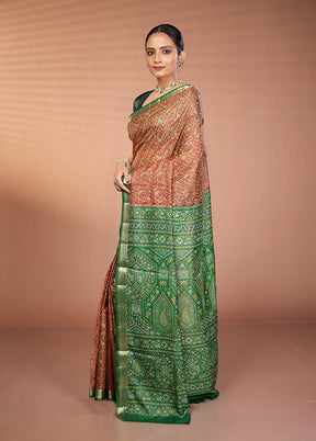 Maroon Printed Pure Silk Saree Without Blouse Piece