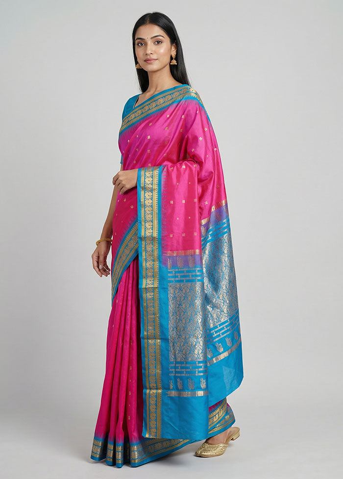 Purple Handloom Kanjivaram Pure Silk Saree With Blouse Piece