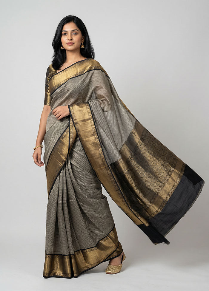 Black Handloom Katan Pure Silk Saree With Blouse Piece