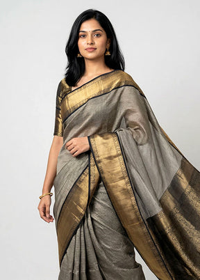 Black Handloom Katan Pure Silk Saree With Blouse Piece