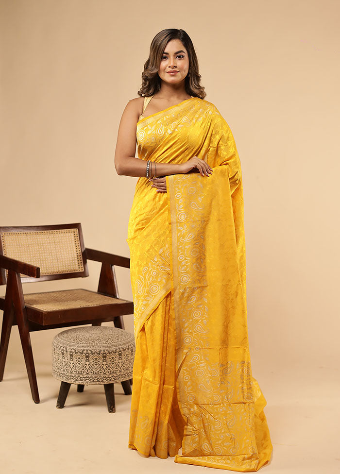 Yellow Handloom Katan Pure Silk Saree With Blouse Piece