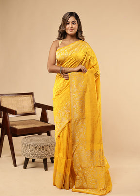 Yellow Handloom Katan Pure Silk Saree With Blouse Piece