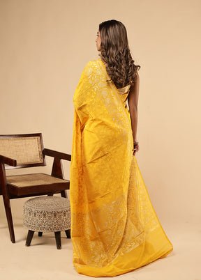 Yellow Handloom Katan Pure Silk Saree With Blouse Piece