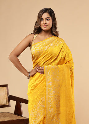 Yellow Handloom Katan Pure Silk Saree With Blouse Piece
