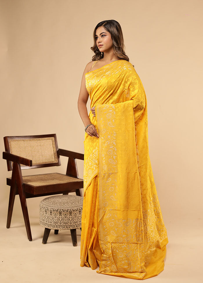 Yellow Handloom Katan Pure Silk Saree With Blouse Piece