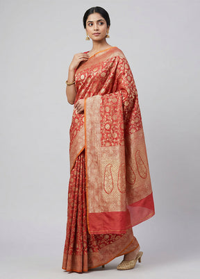 Pink Handloom Uppada Pure Silk Saree With Blouse Piece