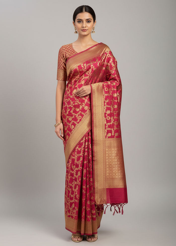 Pink Handloom Uppada Pure Silk Saree With Blouse Piece