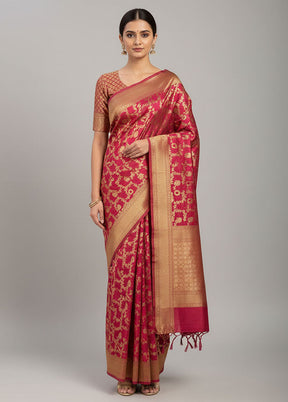 Pink Handloom Uppada Pure Silk Saree With Blouse Piece