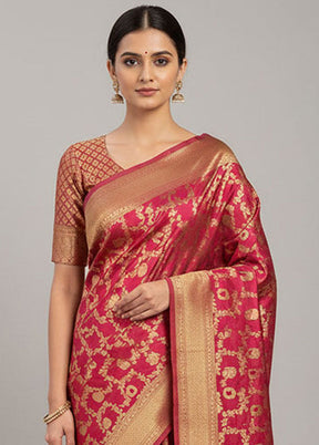 Pink Handloom Uppada Pure Silk Saree With Blouse Piece