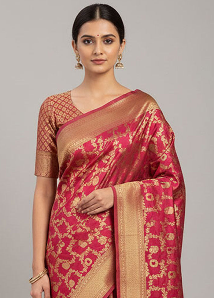 Pink Handloom Uppada Pure Silk Saree With Blouse Piece