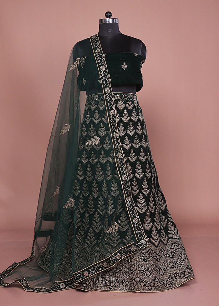 Green Blended Silk Dupatta Lehenga Set