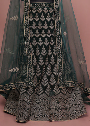 Green Blended Silk Dupatta Lehenga Set