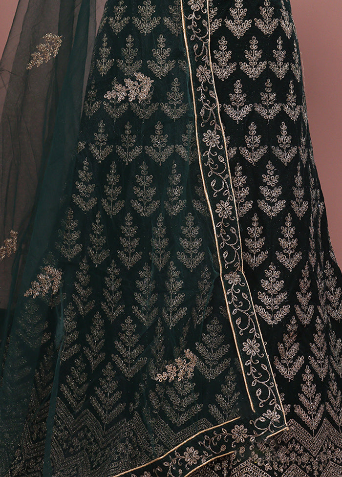Green Blended Silk Dupatta Lehenga Set