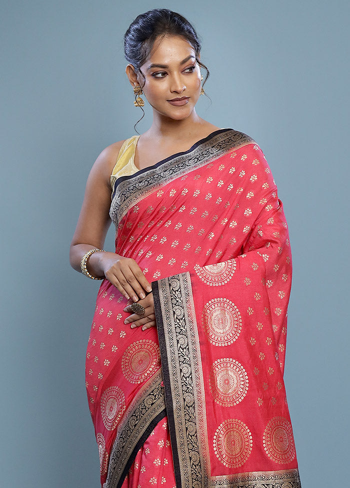 Pink Dupion Silk Saree With Blouse Piece