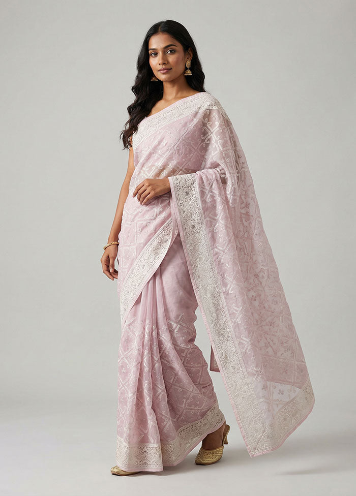 Purple Organza Saree With Blouse Piece