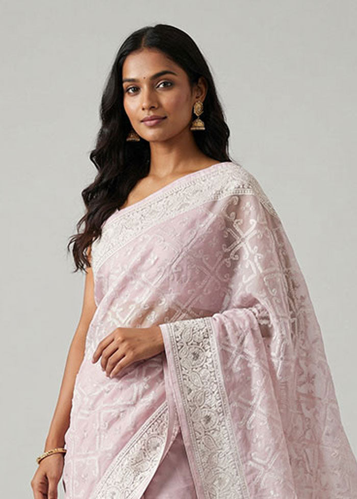 Purple Organza Saree With Blouse Piece