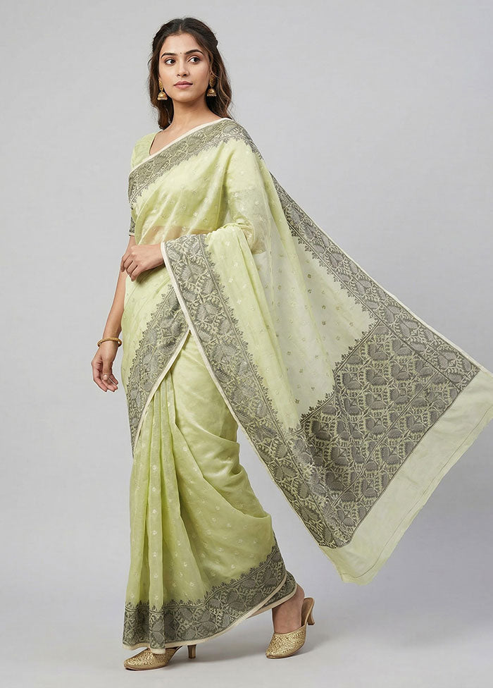 Green Organza Saree With Blouse Piece