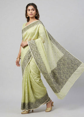 Green Organza Saree With Blouse Piece