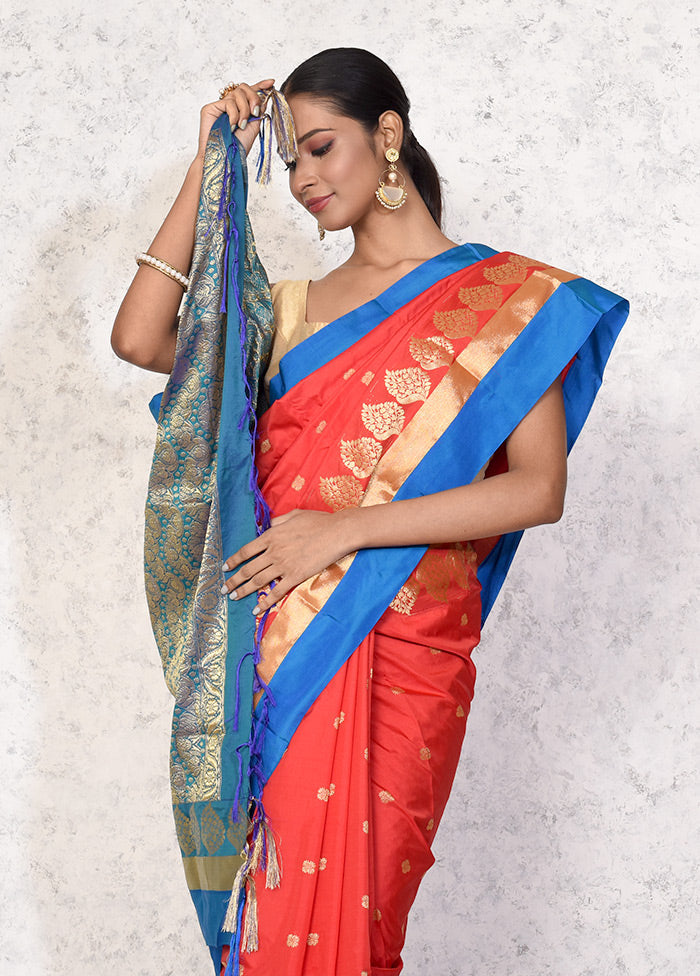 Red Kanjivaram Silk Saree With Blouse Piece