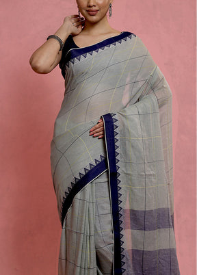 Grey Pure Cotton Saree With Blouse Piece