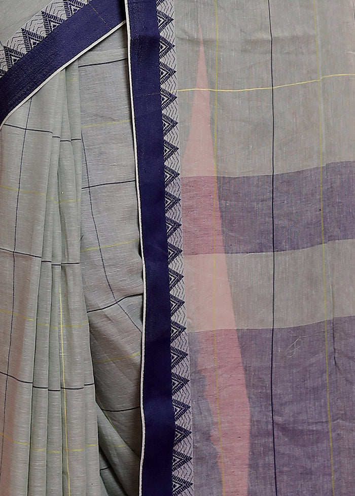 Grey Pure Cotton Saree With Blouse Piece