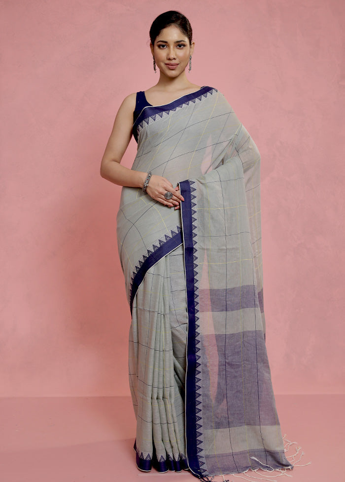 Grey Pure Cotton Saree With Blouse Piece